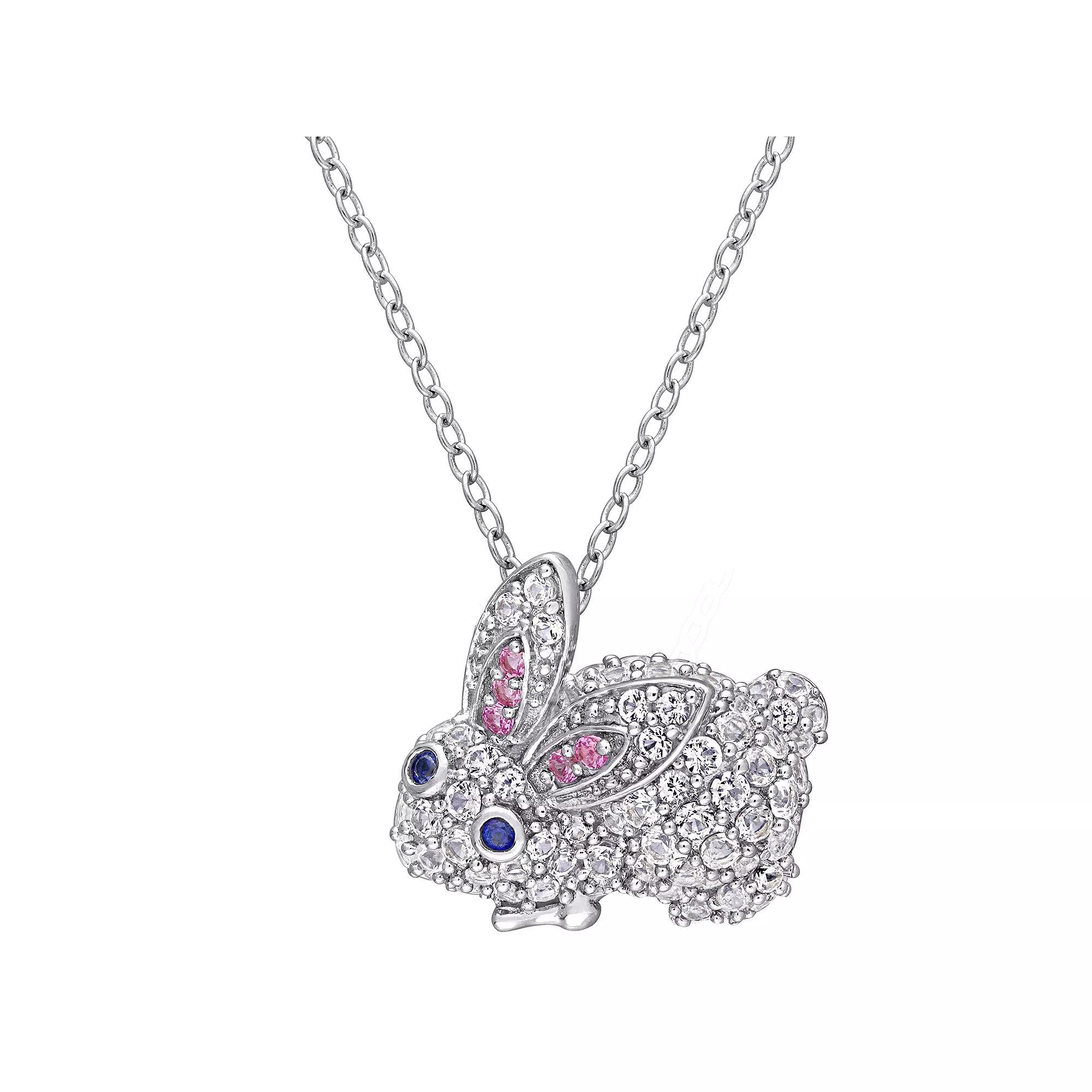 Stella Grace Sterling Silver 1 1/10 Carat Lab-Created Sapphire Bunny Pendant Necklace, Womens Product Image