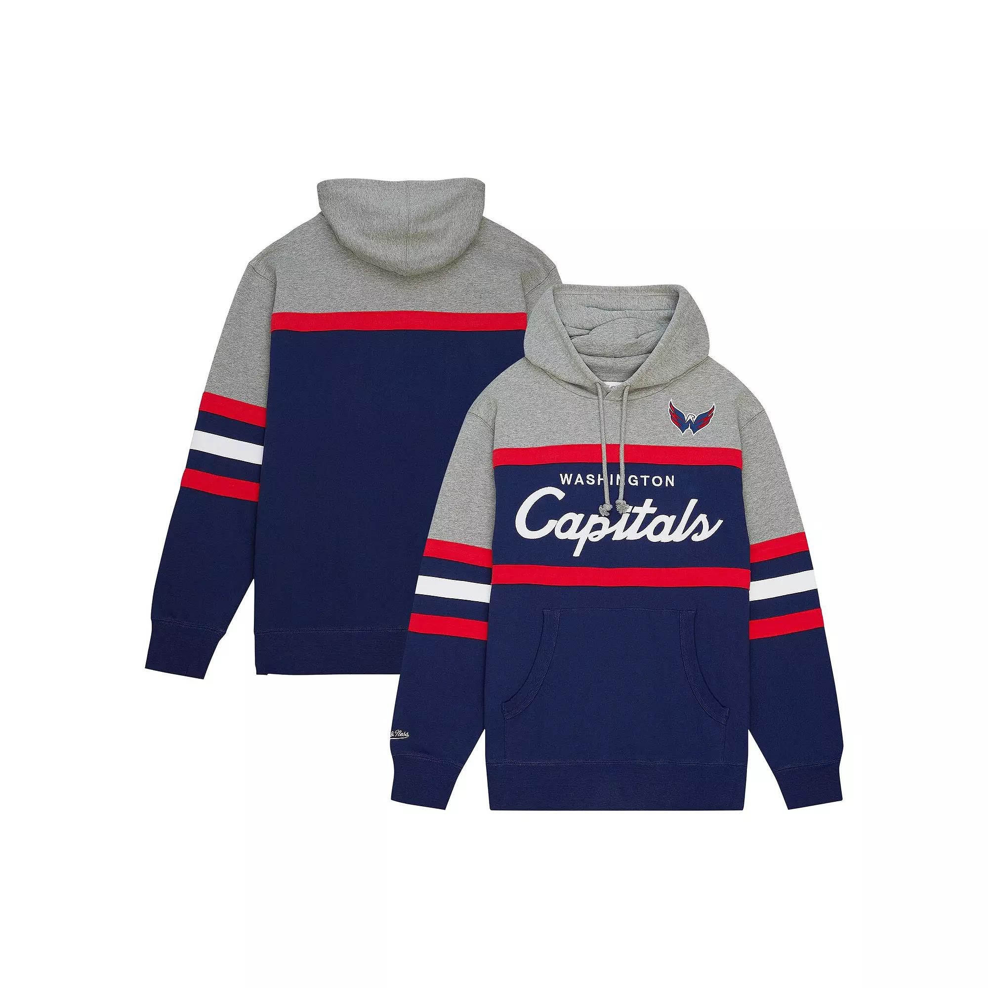Men's Mitchell & Ness Navy/Gray Washington Capitals Head Coach Pullover Hoodie,  Product Image