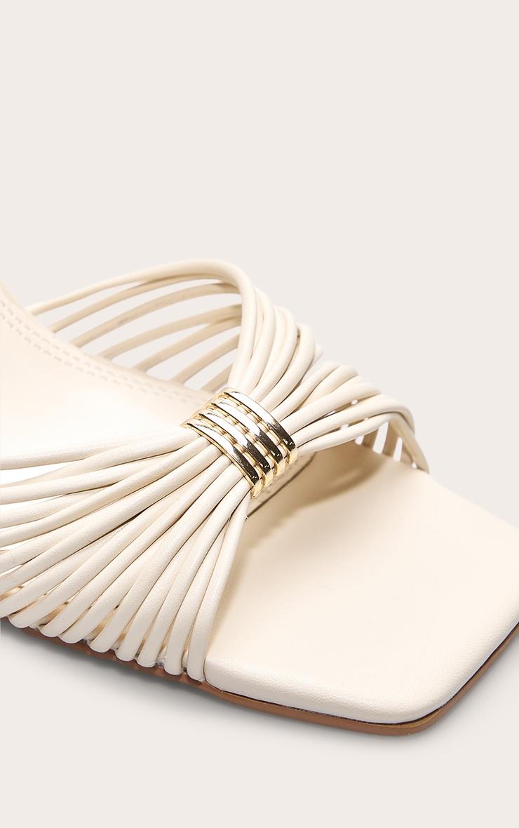 Cream Pu Square Toe Multi Strap Gold Trim High Heeled Sandals Product Image