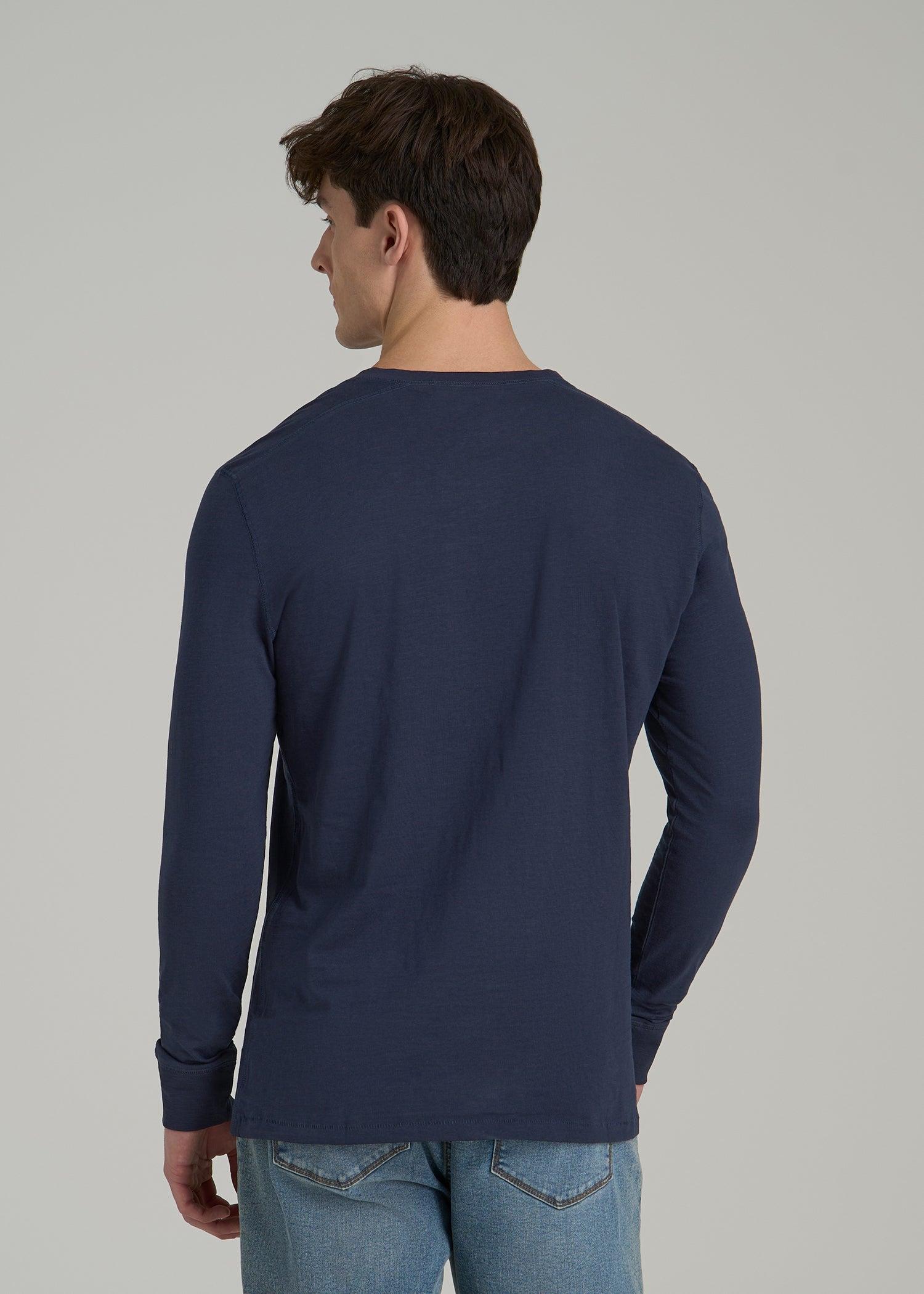 Three-Button Long Sleeve Slub Henley for Tall Men in Navy Male Product Image