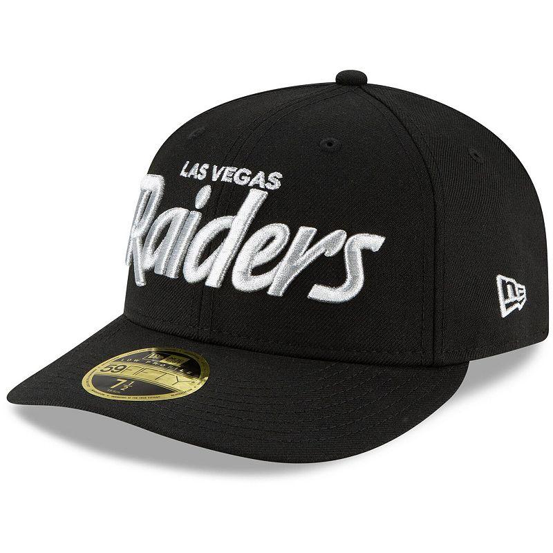 Men's New Era Black Las Vegas Raiders Omaha Script Low Profile 59FIFTY Fitted Hat,  Product Image
