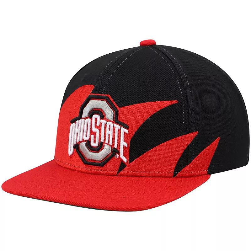 Mens Mitchell & Ness Scarlet/Black Ohio State Buckeyes Sharktooth Snapback Hat Product Image