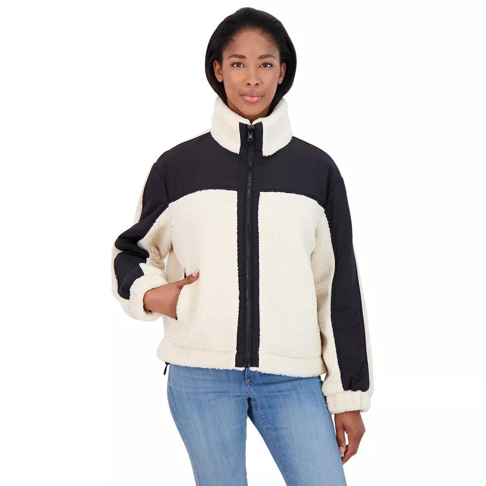 Juniors' Sebby Reversible Mixed Media Sherpa Jacket, Women's, Size: Medium, Cream Black Product Image