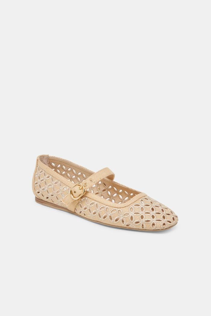 Rodni Eyelet Perf Ballet Flats - Lt Natural Woven Raffia Product Image