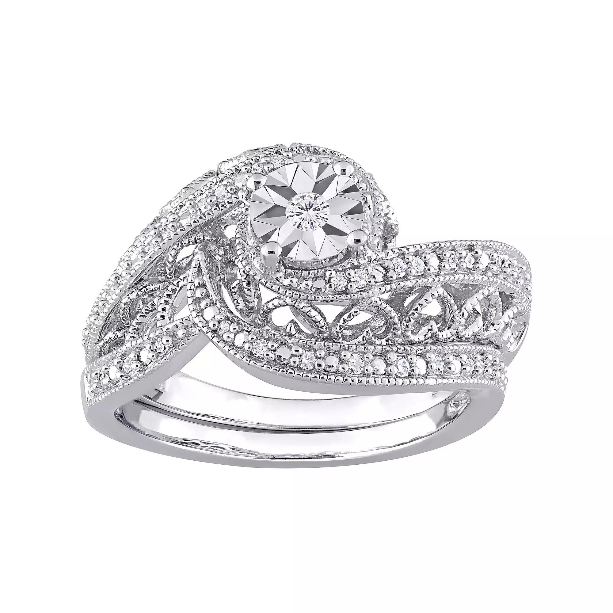 Stella Grace Sterling Silver 1/5 Carat T.W. Diamond Vintage Engagement Ring Set, Women's, Size: 8 Product Image