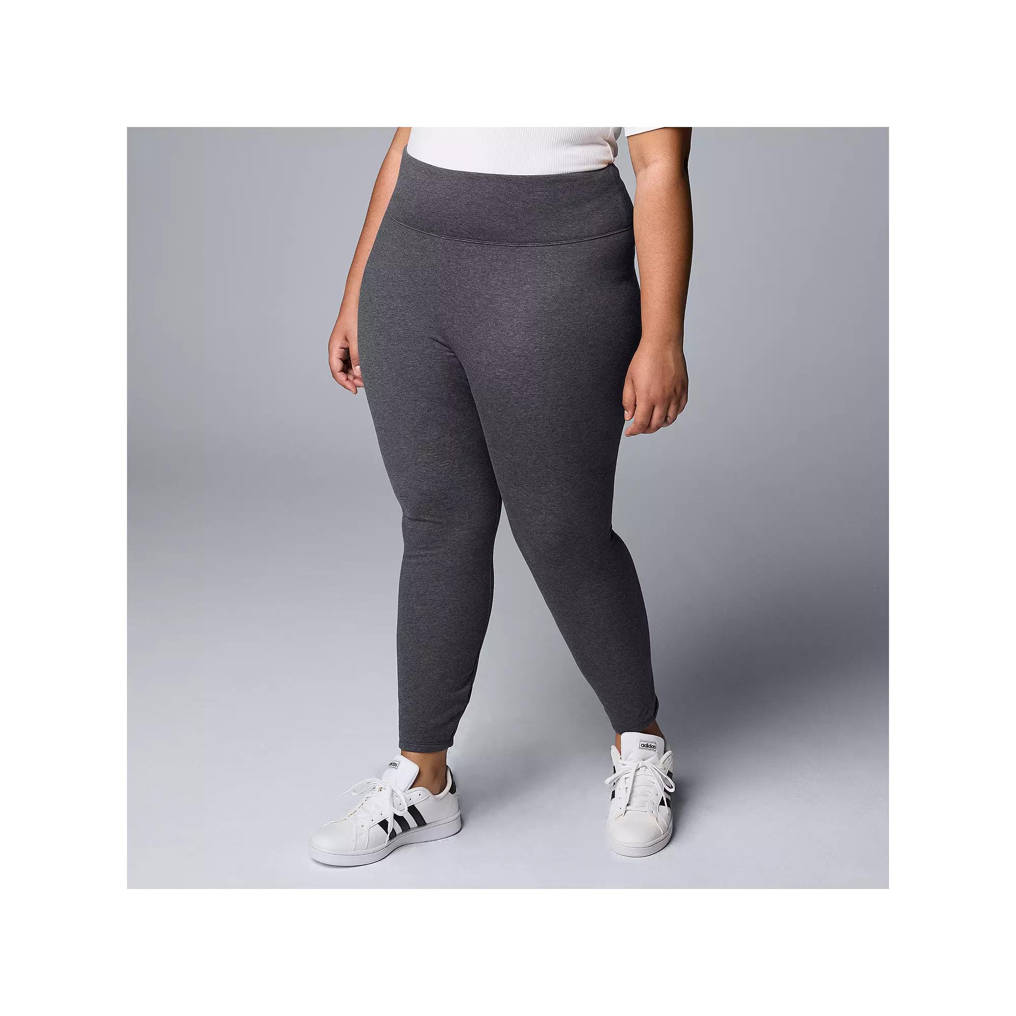 Plus Size Simply Vera Vera Wang High Rise Fleece-Lined Leggings, Women's, Size: 1XL, Dark Coal Grey Product Image