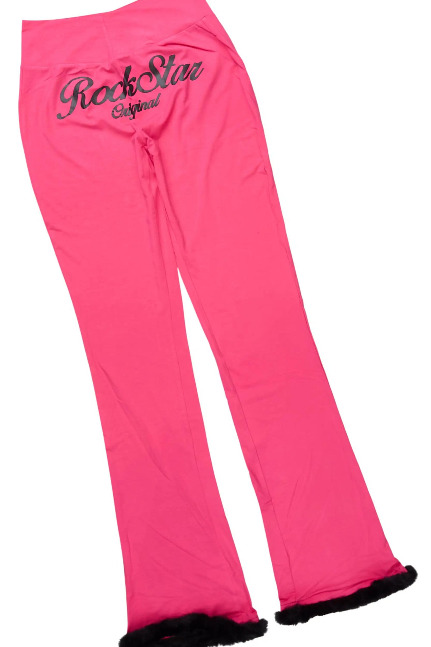 Metrie Hot Pink  Lounge Track Set With Fur Trim Female Product Image