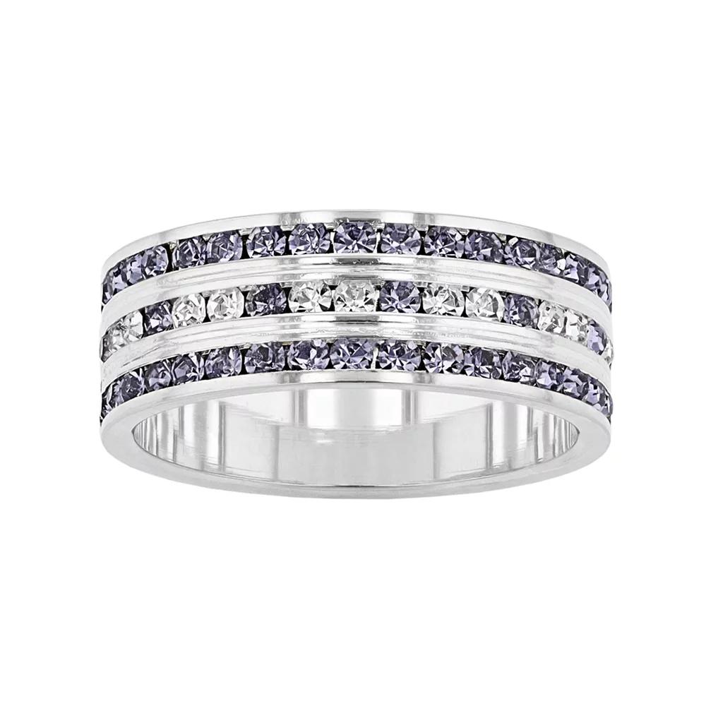 Traditions Jewelry Company Sterling Silver Gray & Clear Crystal Three Row Ring, Women's,  Product Image