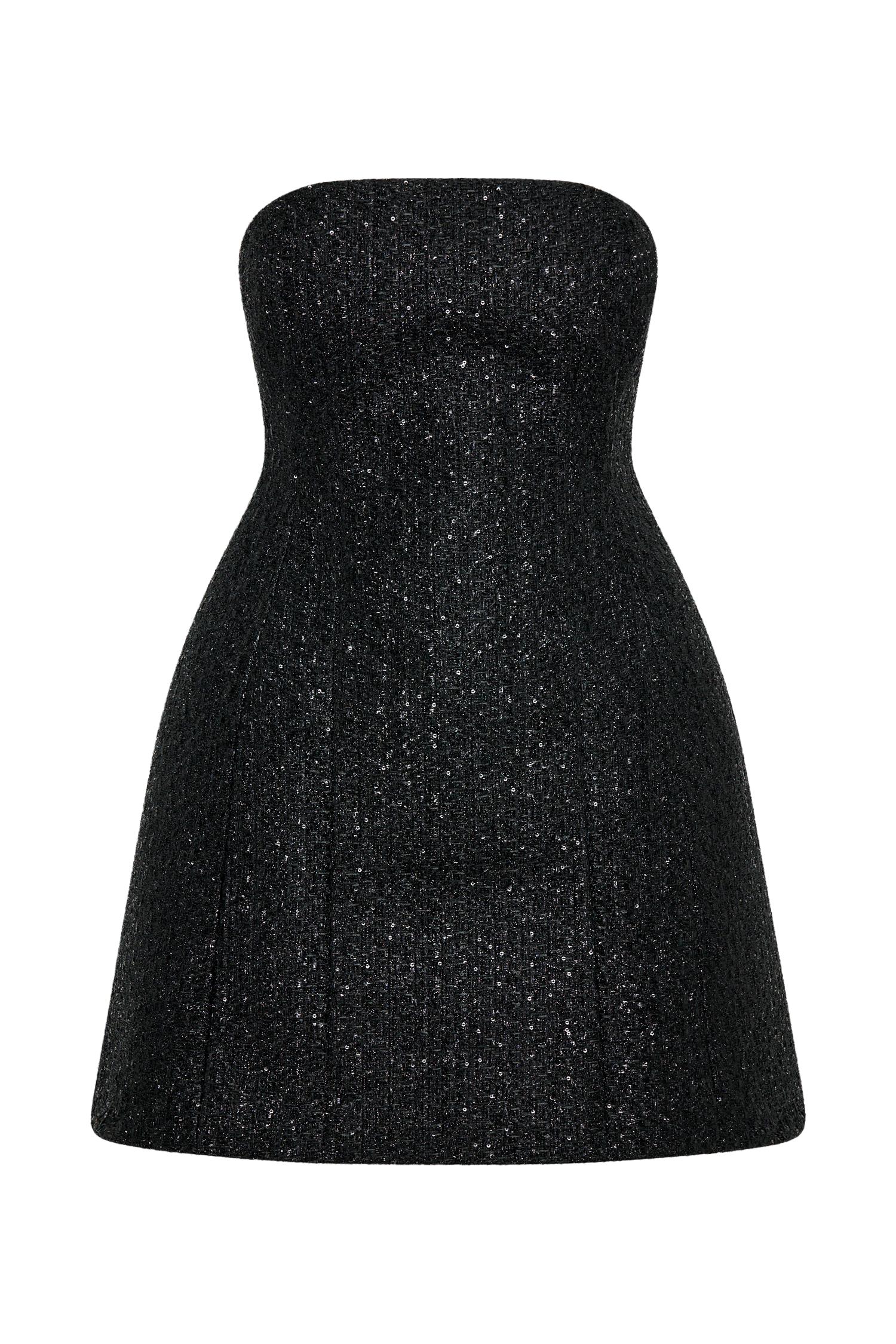 Gala Strapless Tweed Mini Dress - Black Product Image