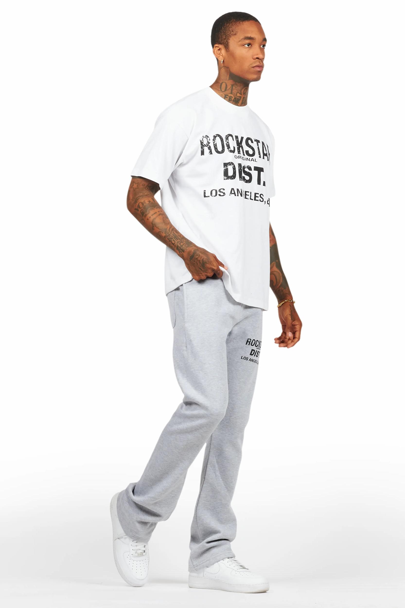 Lake White/Grey Oversized T-Shirt/Stacked Track Pant Set Male Product Image