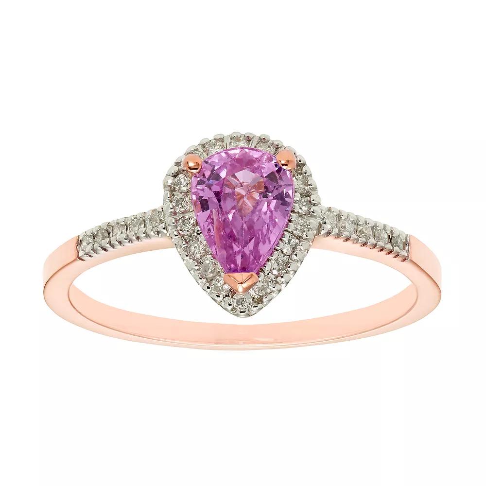 The Regal Collection 14k Gold Pink Sapphire & 1/10 Carat T.W. IGL Certified Diamond Teardrop Ring, Women's,  Product Image