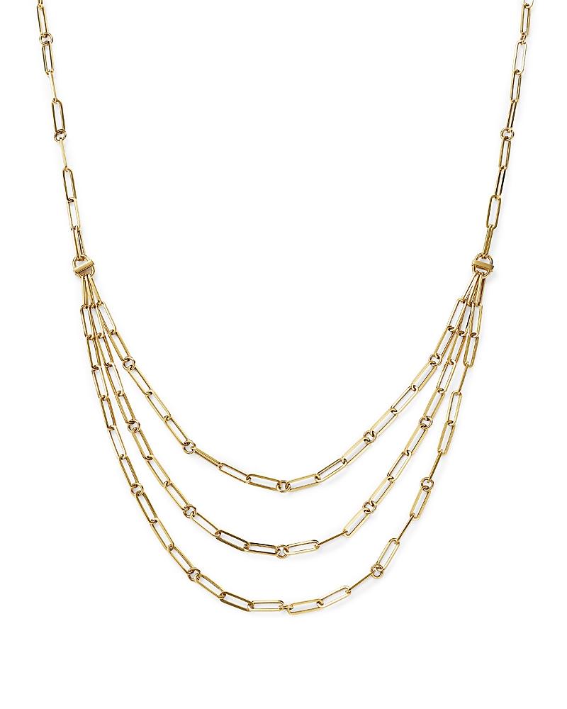 Womens 18K Yellow Gold & Diamond Triple-Strand Paper Clip Chain Necklace Product Image