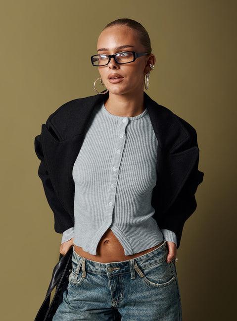 Suzu Long Sleeve Knit Top Grey Product Image
