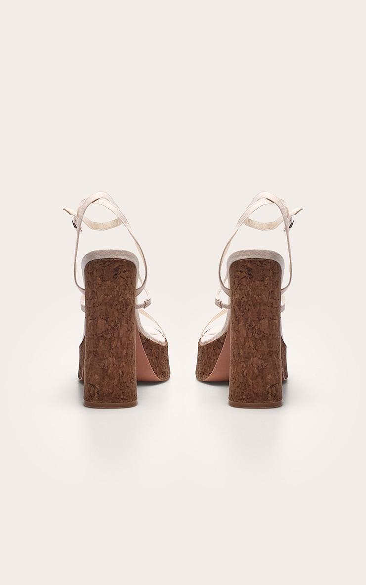 Cream Faux Suede Square Toe Platform Cork Heeled Sandals Product Image