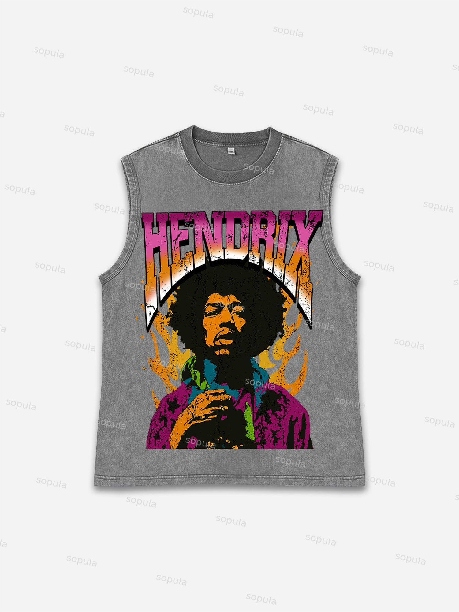 Jimi Hendrix Print Character Washed Tank Top Product Image