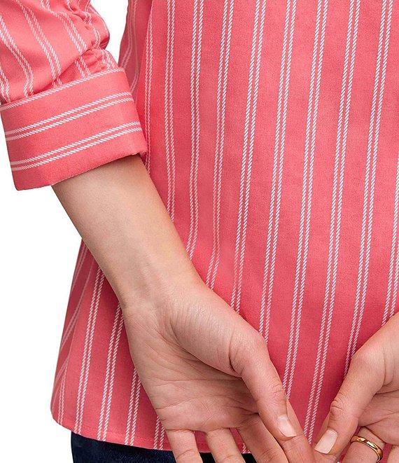 Foxcroft Striped Evelyn Point Collar 3/4 Sleeve Top Product Image