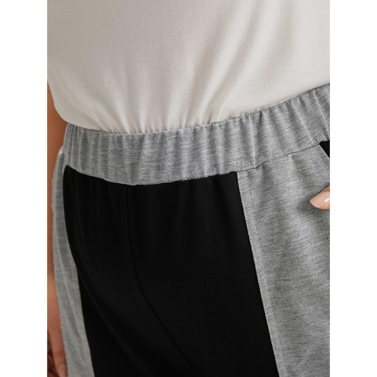 Color Block Contrast Slant Pocket Sweatpants Black Plus Size Women Casual Dailywear Contrast 18-20/2X Bloomchic Product Image