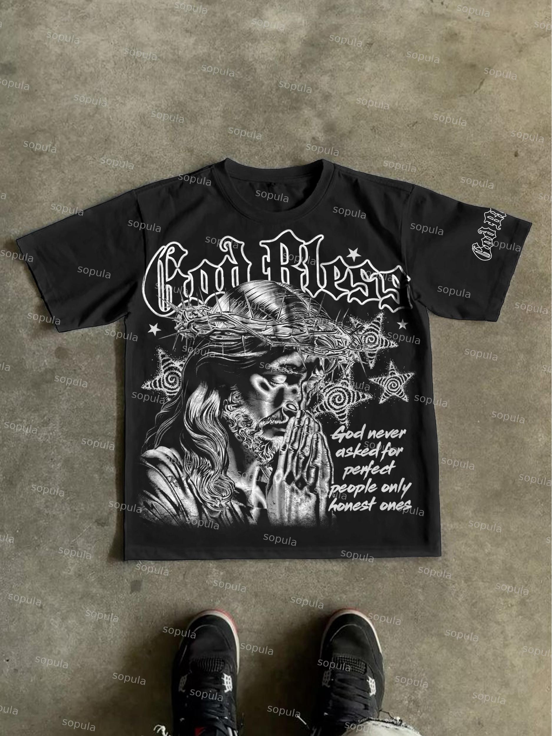 God Bless Silver Jesus Vintage Graphic Cotton T-shirt Product Image