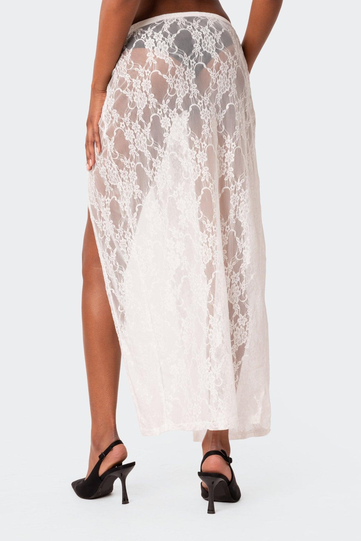 Aura Low Rise Sheer Lace Maxi Skirt Product Image