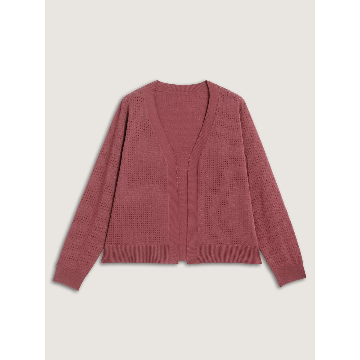Plus Size Textured Hollow Front-Open Knit Cardigan Rust Women Leisure Loose Long Sleeve Casual Cardigans BloomChic 18-20/2X Product Image