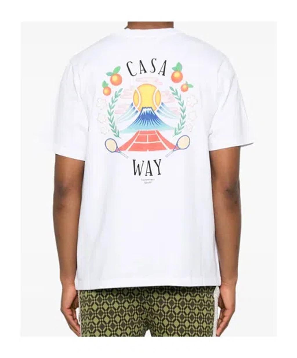 CASABLANCA T-shirt Girocollo Con Logo Sul Fronte In Cotone Bianca Uomo In Neutral Product Image