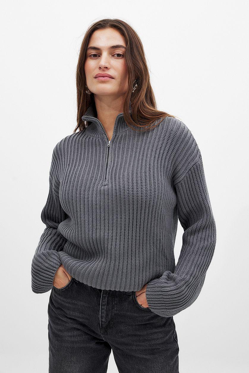 High Neck Zipped Knitted Sweater Product Image