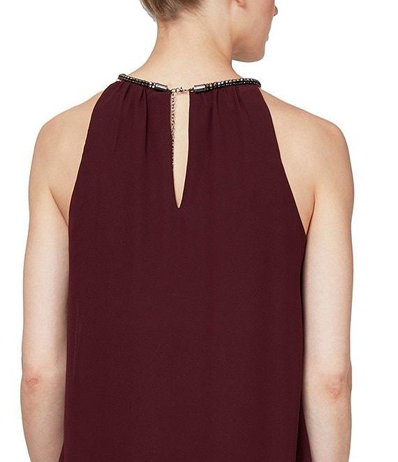 Ignite Evenings Chiffon Sleeveless Embellished Halter Neck Flowy Front Dress Product Image