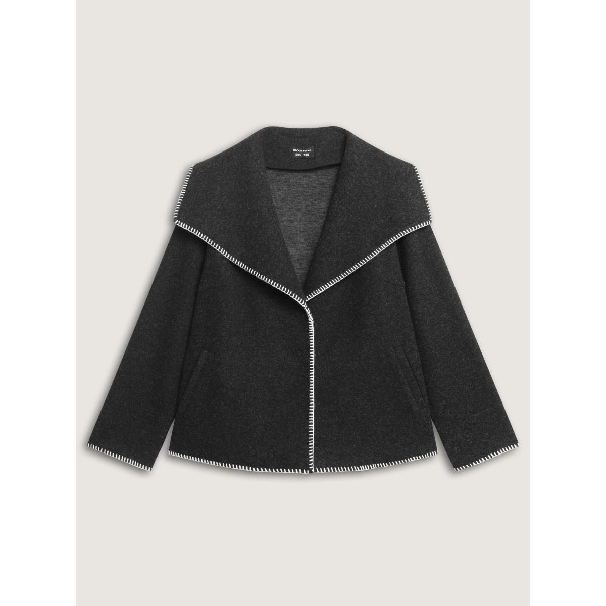Plus Size Wide Lapel Color Contrast Cropped Jacket Women Black Texture Slanted pocket Casual Jackets BloomChic 18-20/2X Product Image