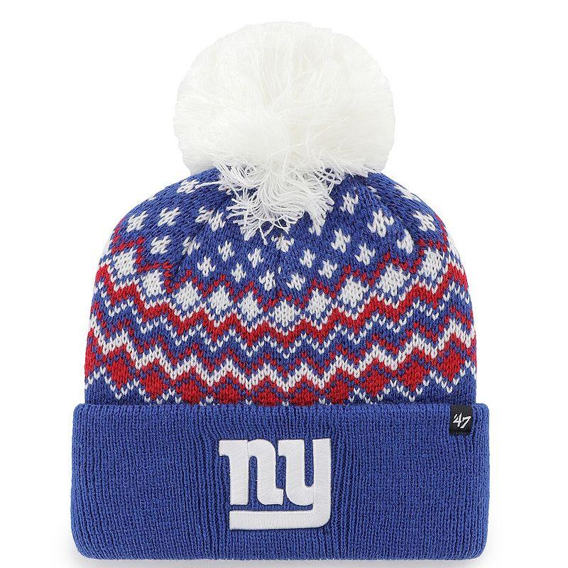 Women's '47 Royal New York Giants Elsa Cuffed Pom Knit with Hat, Blue Product Image