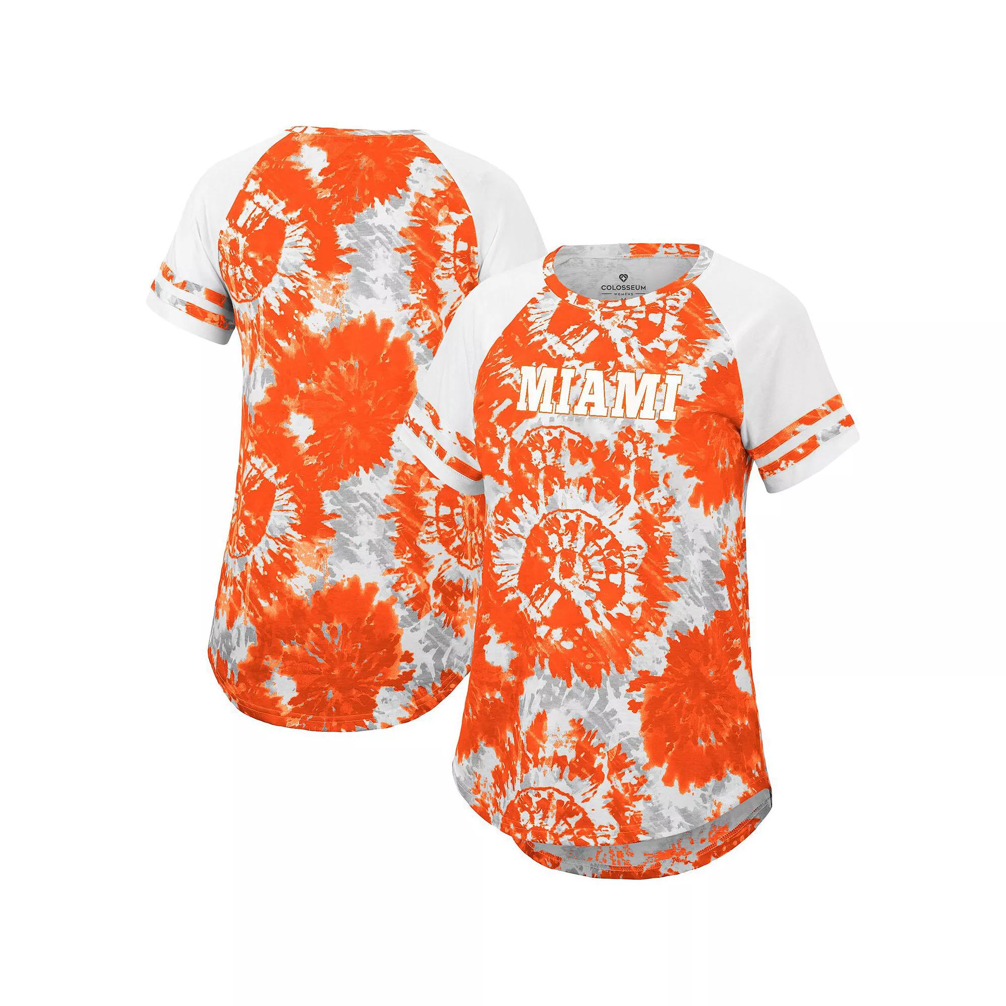 Women's Colosseum Orange/White Miami Hurricanes Annie Oversized Tie-Dye Raglan T-Shirt, Size: Medium Product Image
