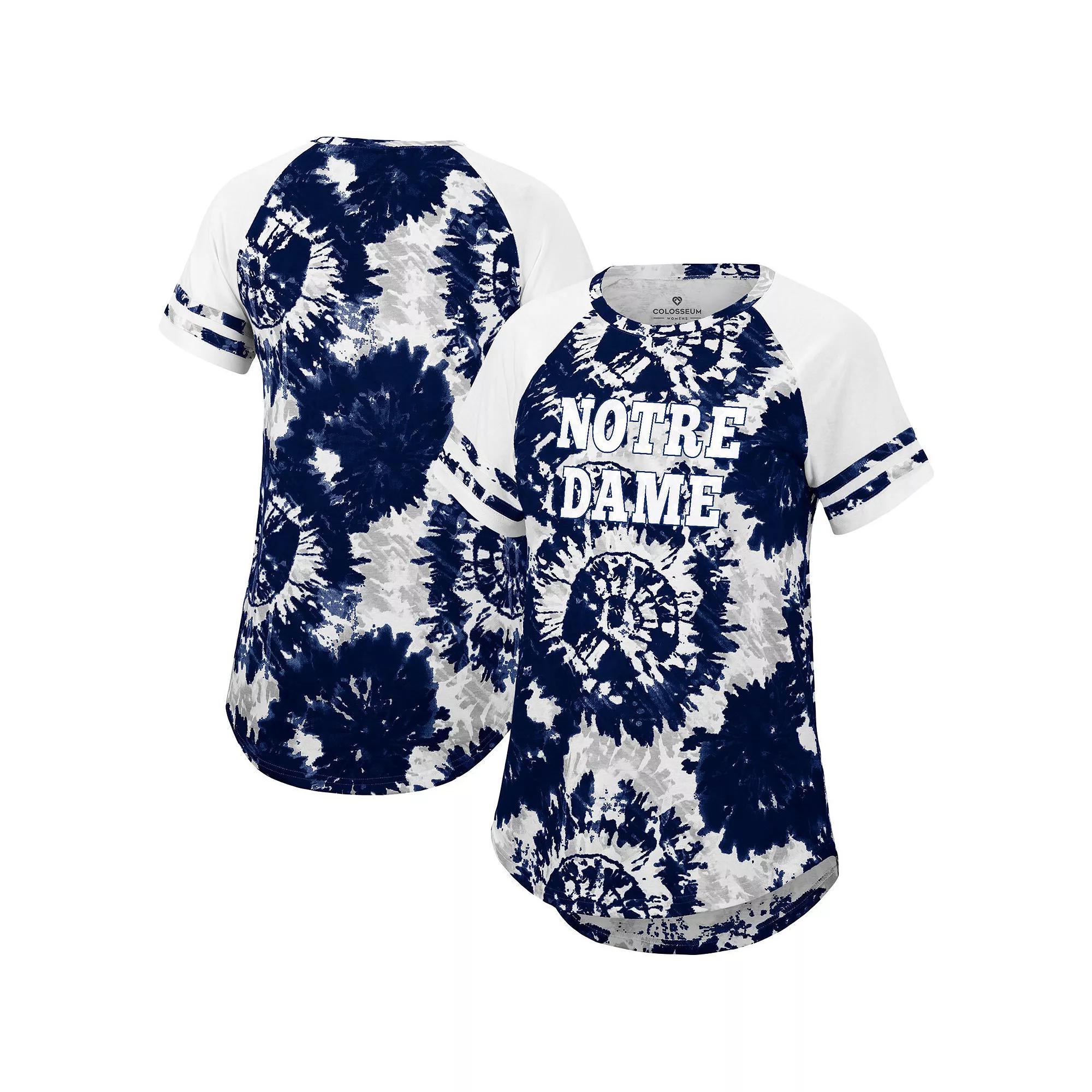 Women's Colosseum Navy/White Notre Dame Fighting Irish Annie Oversized Tie-Dye Raglan T-Shirt, Size: Small, Blue Product Image