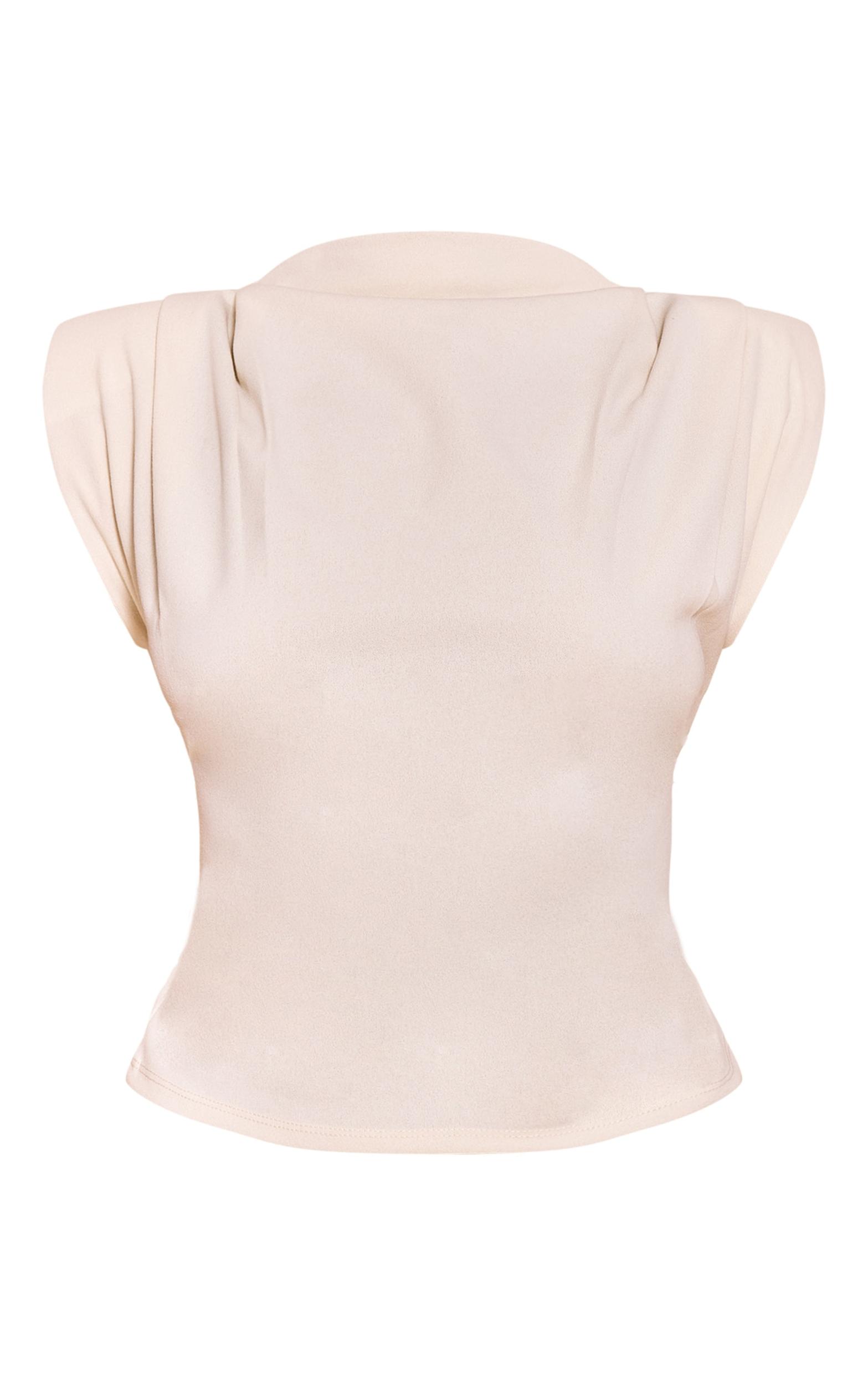  Almond Shoulder Pad Pleated Boat Neck Top Product Image