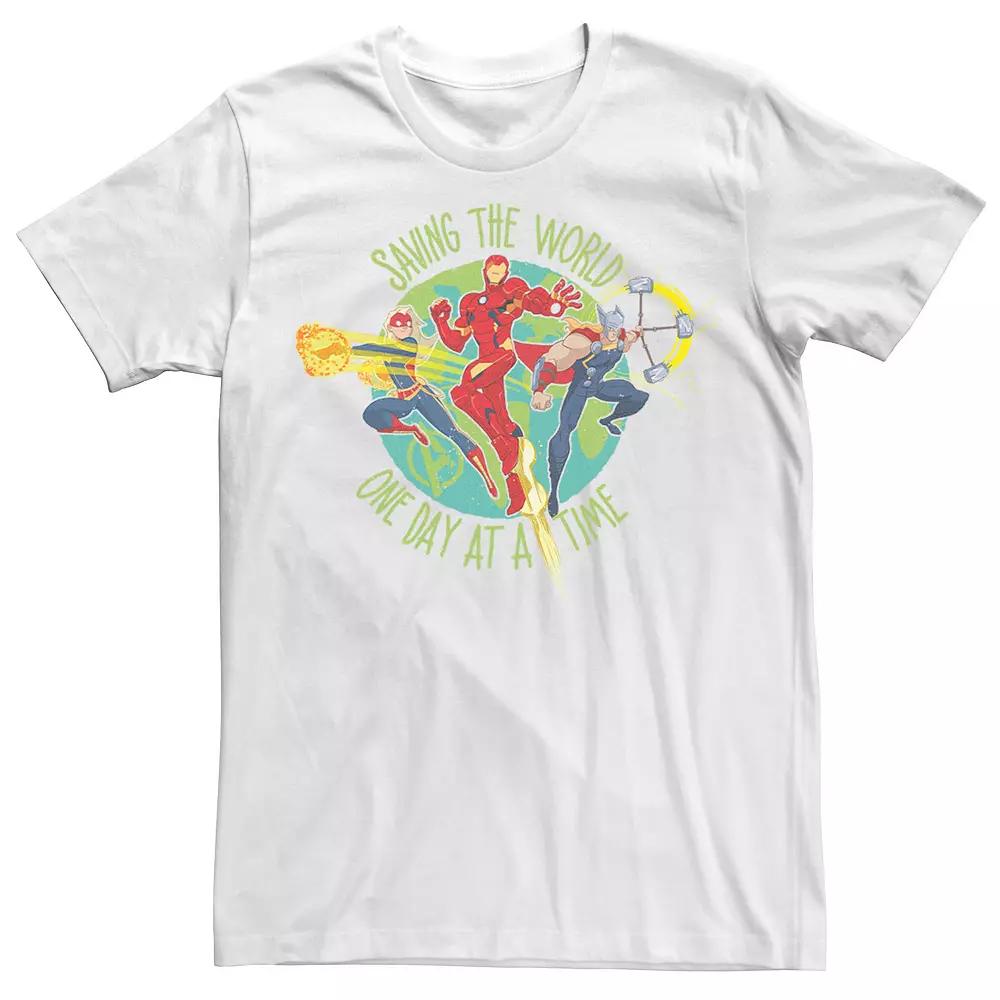 Men's Marvel Earth Day Avengers Saving The World One Day At A Time Tee, Size: Large, White Product Image