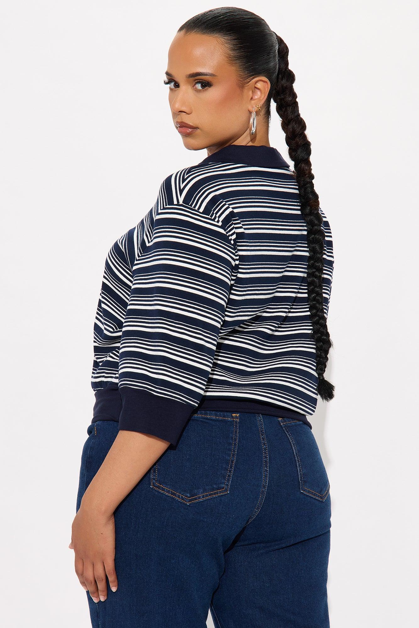 Striped Out Striped Sweater Polo  - Navy/combo Female Product Image