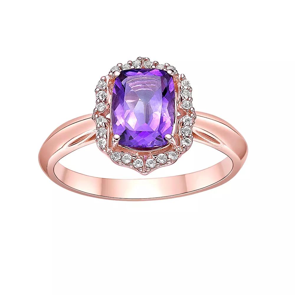 Gemminded 2 Micron 18k Rose Gold Plated Sterling Silver Amethyst & White Topaz Ring, Women's, Size: 6, Pink Tone Product Image
