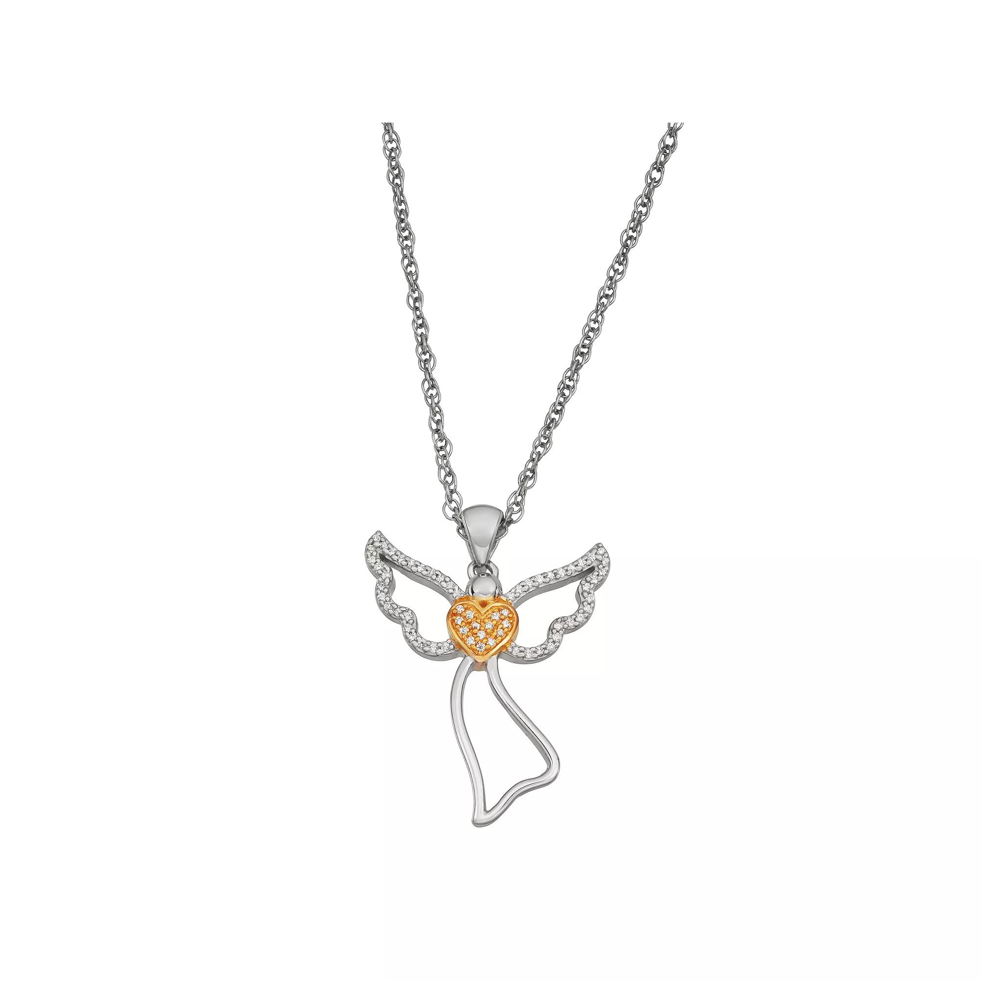 Jewelexcess Two Tone 1/6 Carat T.W. Diamond Angel Pendant Necklace, Women's, Size: 18" Product Image