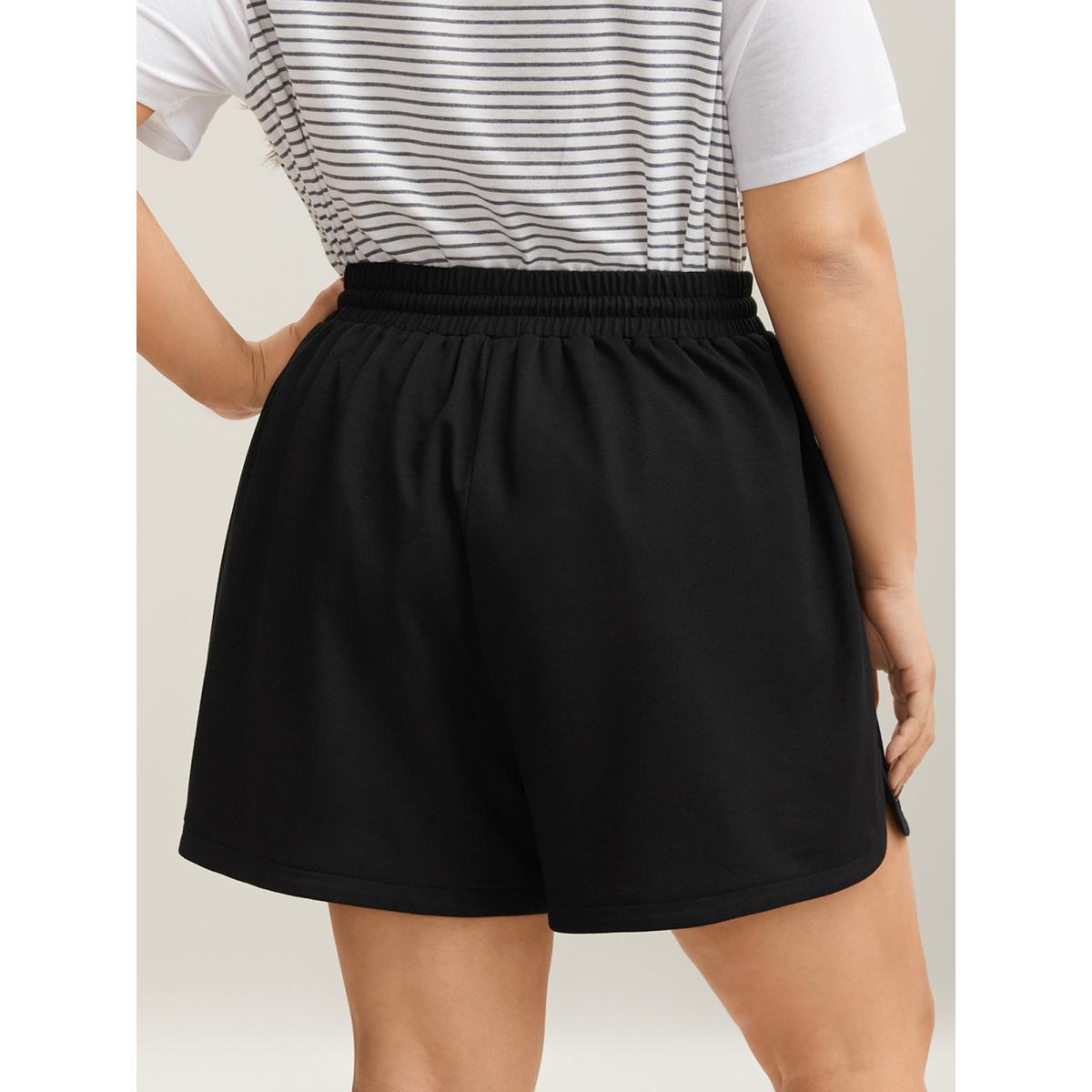 Plus Size Drawstring Slit Supersoft Pull-On Shorts Women Black Leisure Drawstring Loose Casual Shorts BloomChic 18-20/2X Product Image