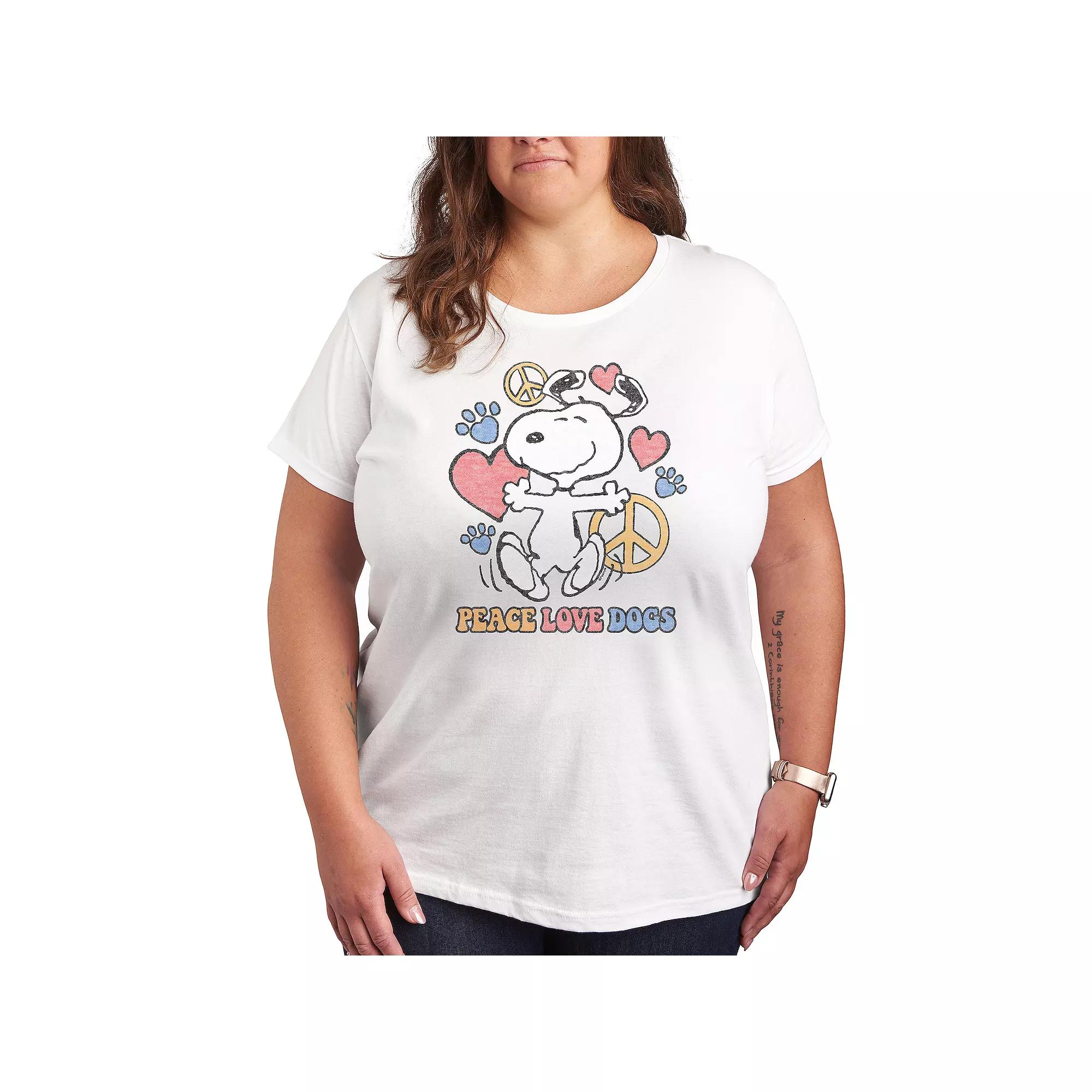 Plus Peanuts Snoopy Peace Love Dogs Graphic Tee, Women's,  Product Image