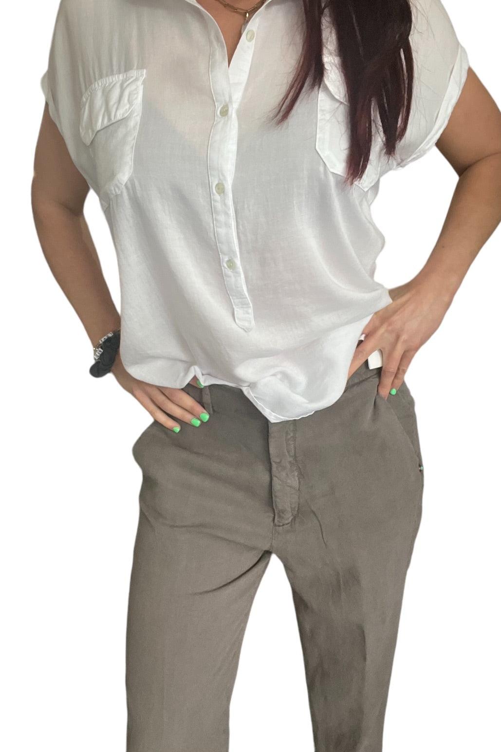 Linda Summer women's chino jogger pants in tencel and linen mat fabric relaxed Product Image