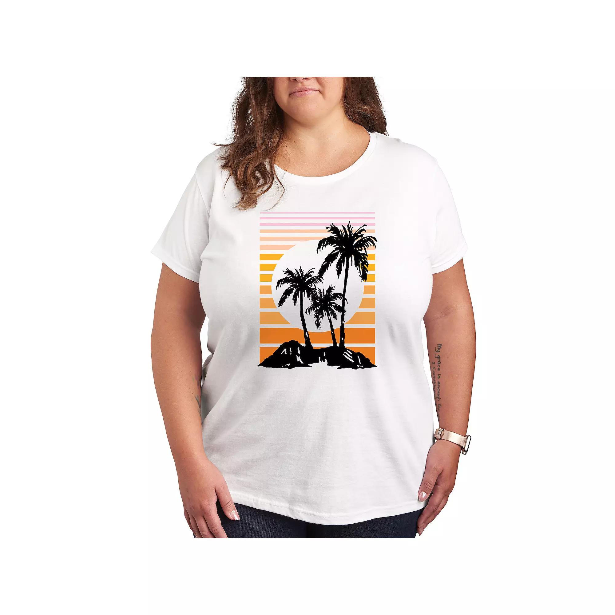 Plus Sunset Palm Trees Graphic Tee, Women's,  Product Image
