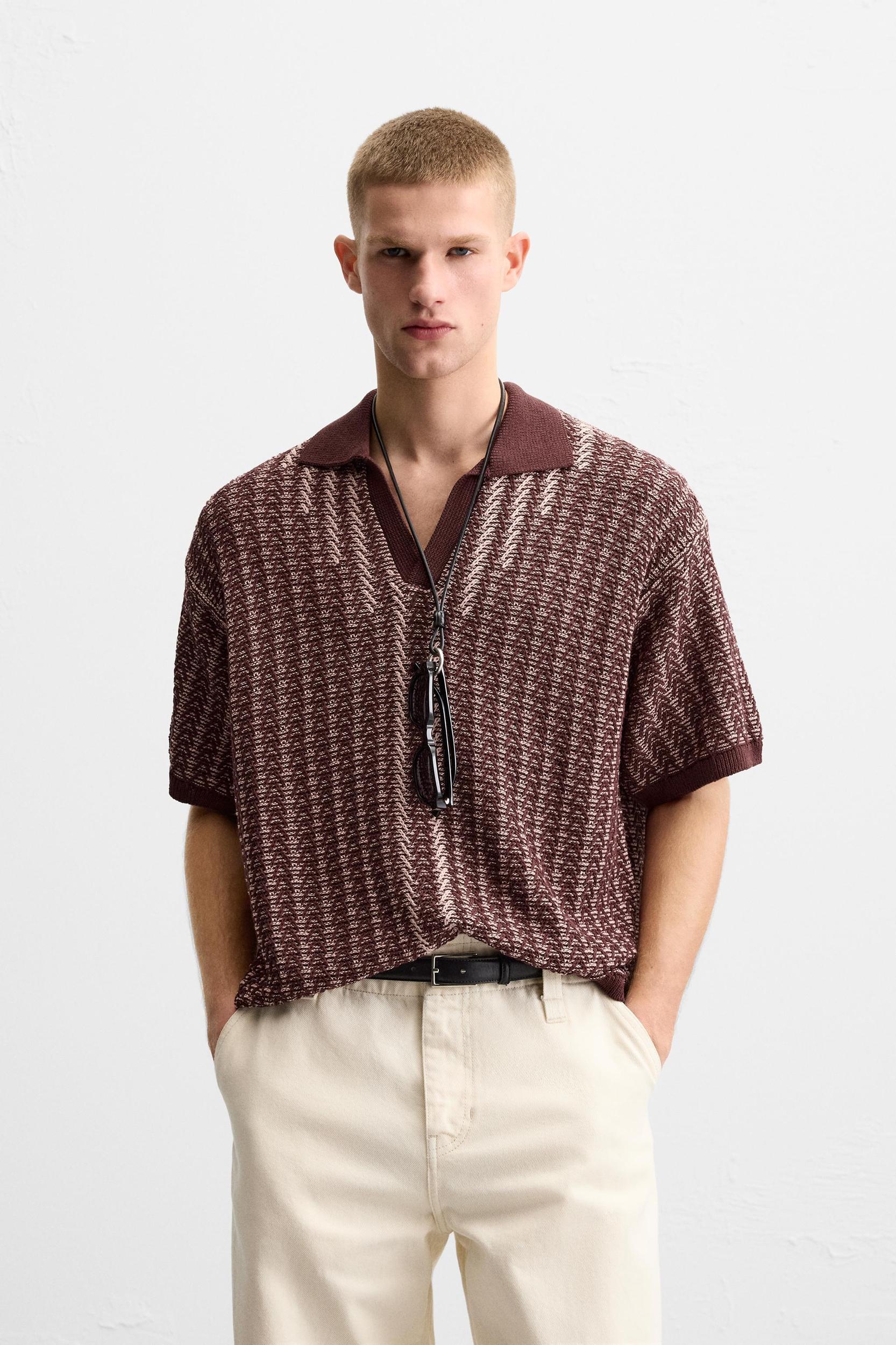 CONTRAST TEXTURED KNIT POLO Product Image