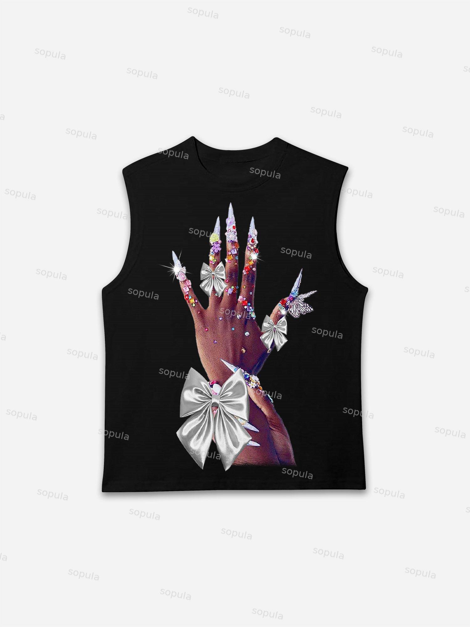 Diamond Decorated Hands Print Tank Top Product Image