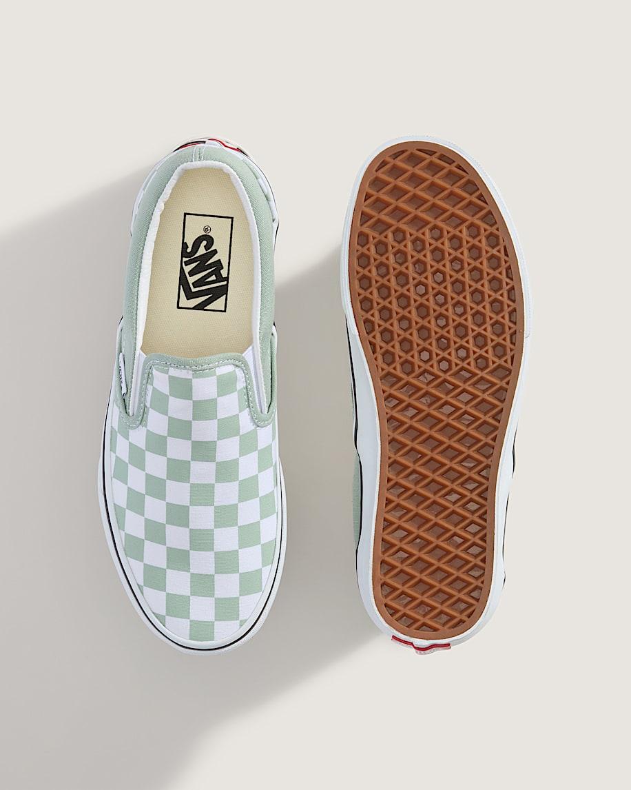 Classic Slip-On Checkerboard Shoe in Grey Mint Green / White| Vans US Product Image