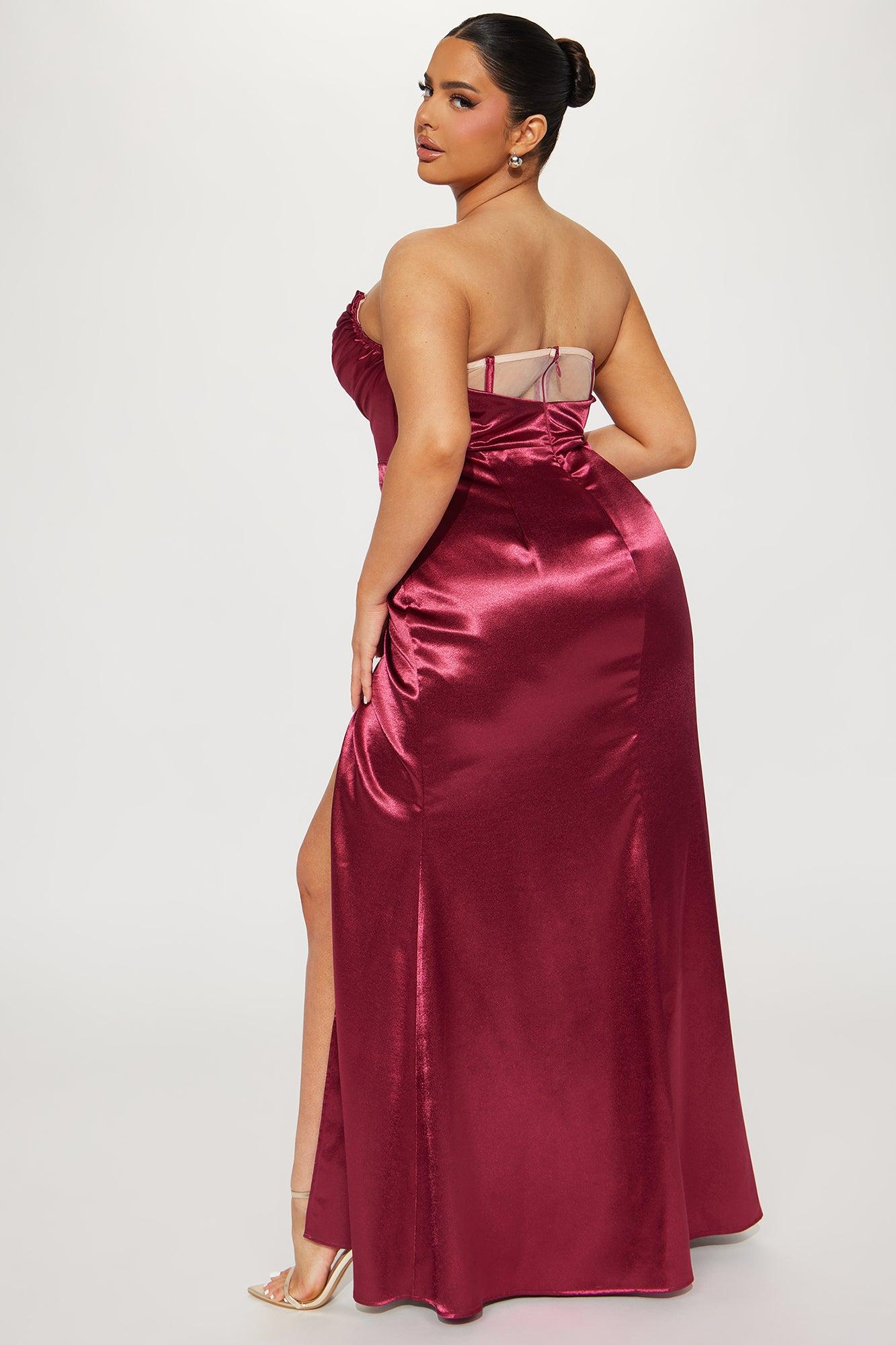 Madilynn Satin Gown - Burgundy Product Image