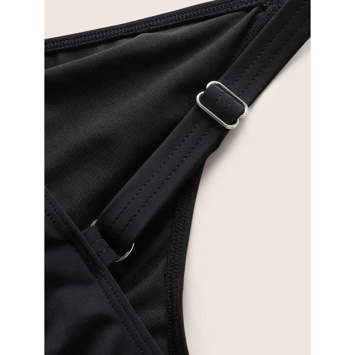 Plus Size V Neck Crochet Lace Mesh Swim Top Women's Swimwear Black Beach Texture High stretch Bodycon Overlap Collar Curve Swim Tops BloomChic 18-20/2X Product Image