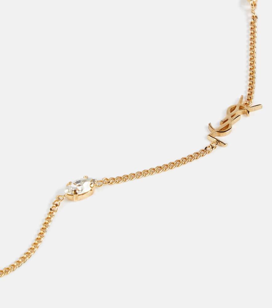 SAINT LAURENT Metal And Rhinestone Cassandre Heart Charm Bracelet Accessories In Grey Product Image