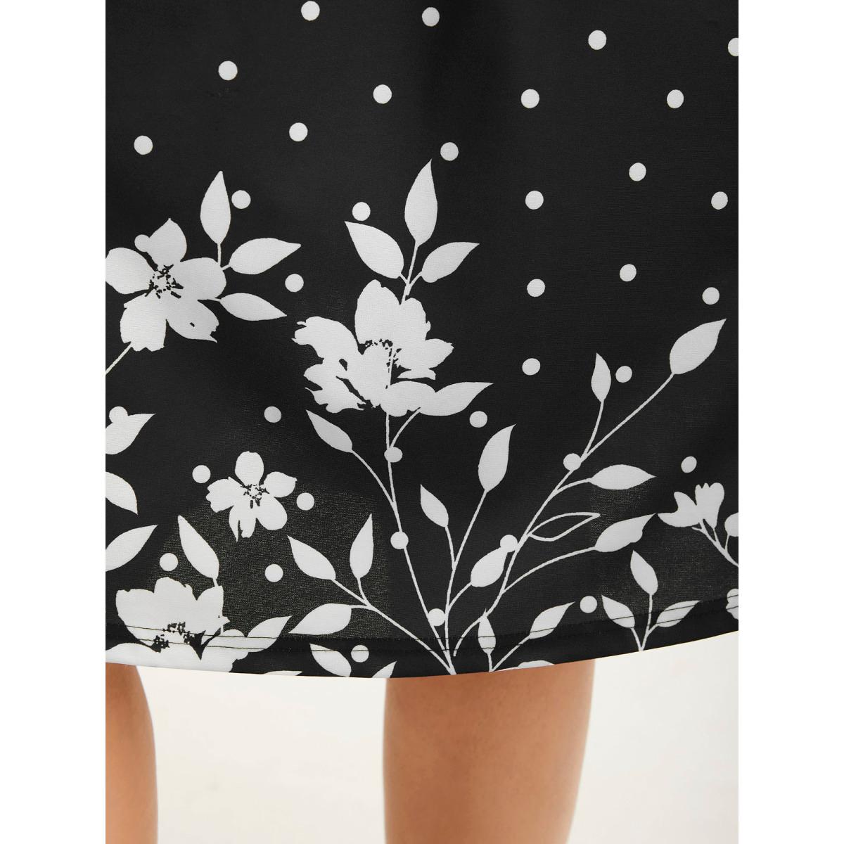 Plus Size Floral Print Pleated Midi Skirt Women BlackFlower Elegant Bodycon Low stretch Slanted pocket Everyday-Elegant Skirts BloomChic 14-16/1X Product Image