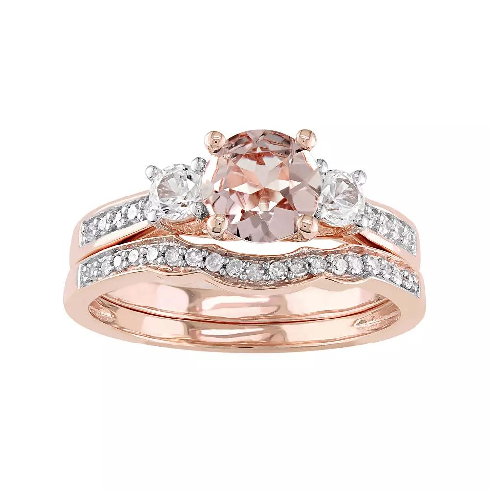 Stella Grace 10k Rose Gold Morganite, Lab-Created White Sapphire & 1/8 Carat T.W. Diamond Engagement Ring Set, Women's,  Product Image