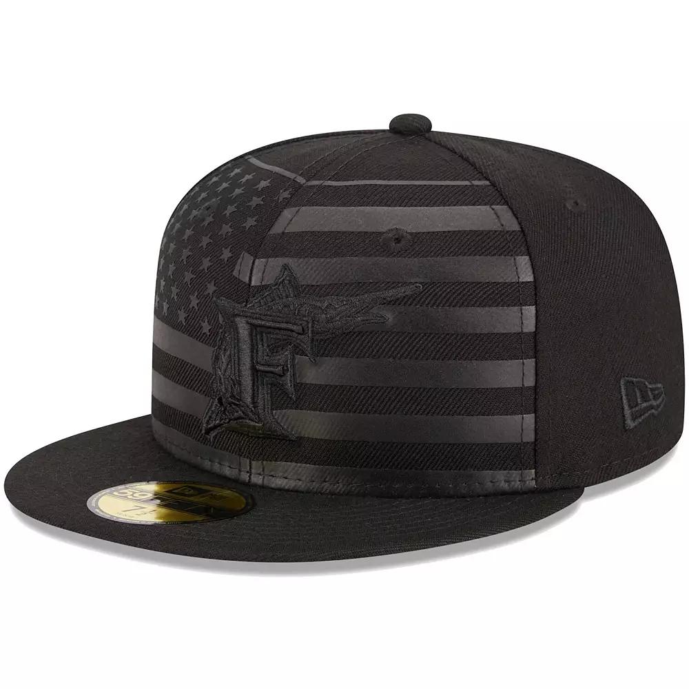 Men's New Era Black Florida Marlins Cooperstown Collection Tonal Flag 59FIFTY Fitted Hat,  Product Image