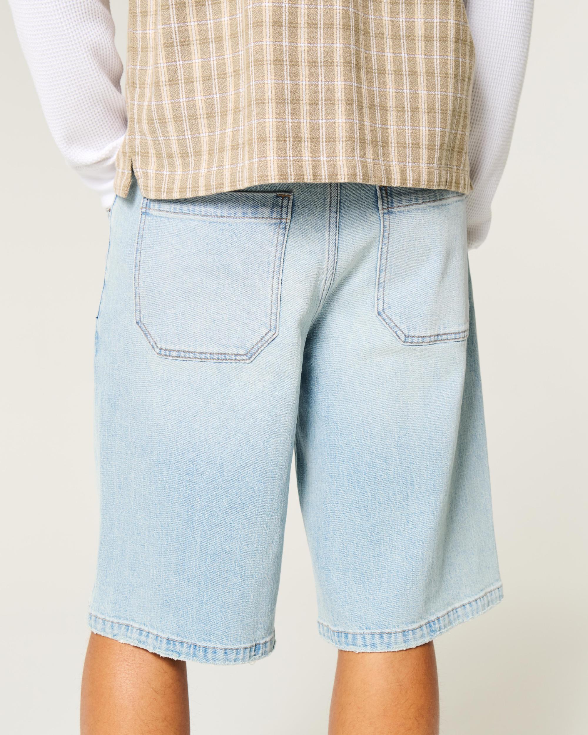 Below-the-Knee Washed Black Super Baggy Denim Shorts Product Image